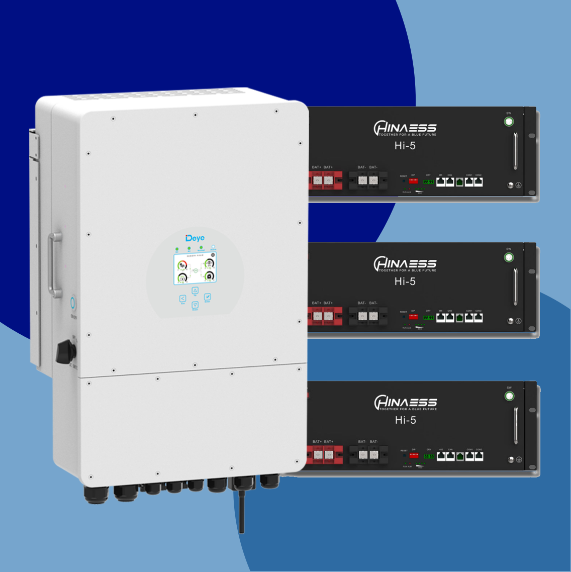 Combo Deye 12kW Single Phase Inverter + 3 x Hina Hi-5 Batteries