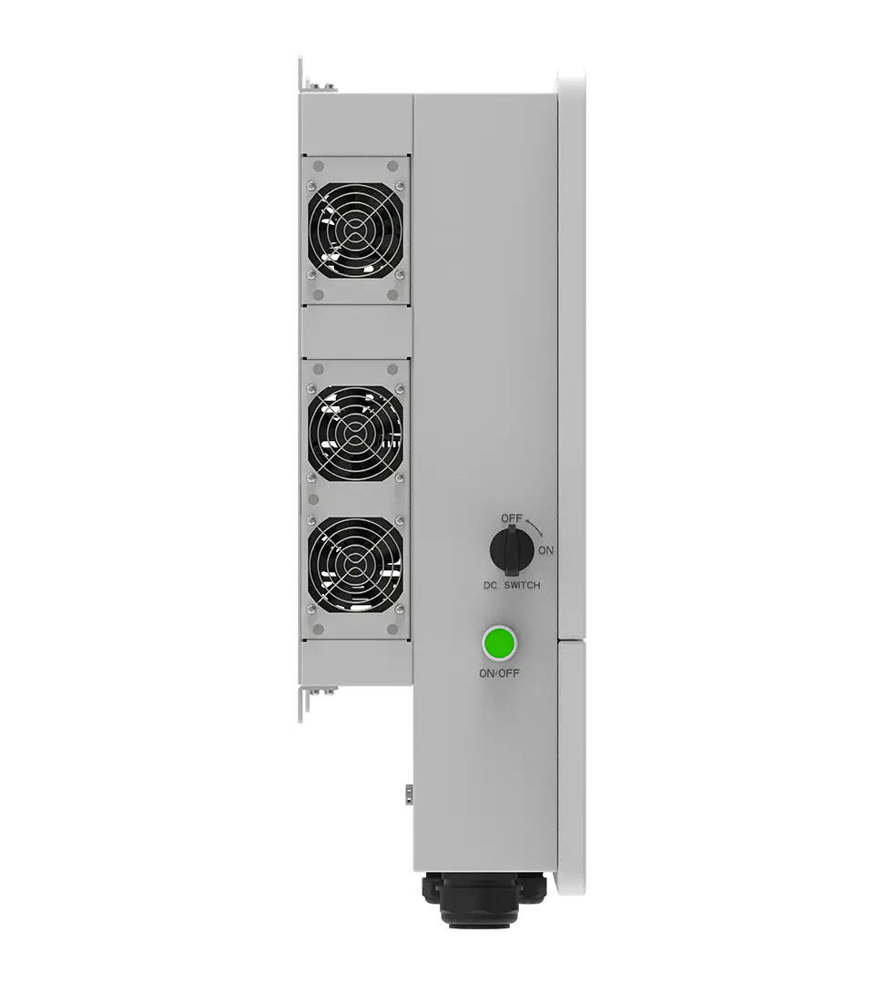 Electrical power supply unit with fans and control switch on a white background