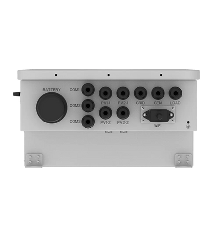 Control panel with various ports and labels on a white background