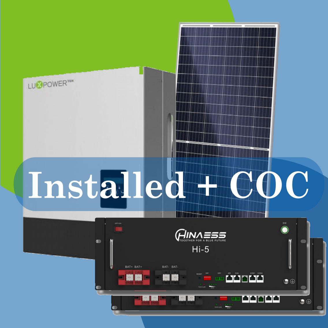 Combo 5kW LuxPower LXP inverter and 5kW Hinaess RM x2 batteries solar installed