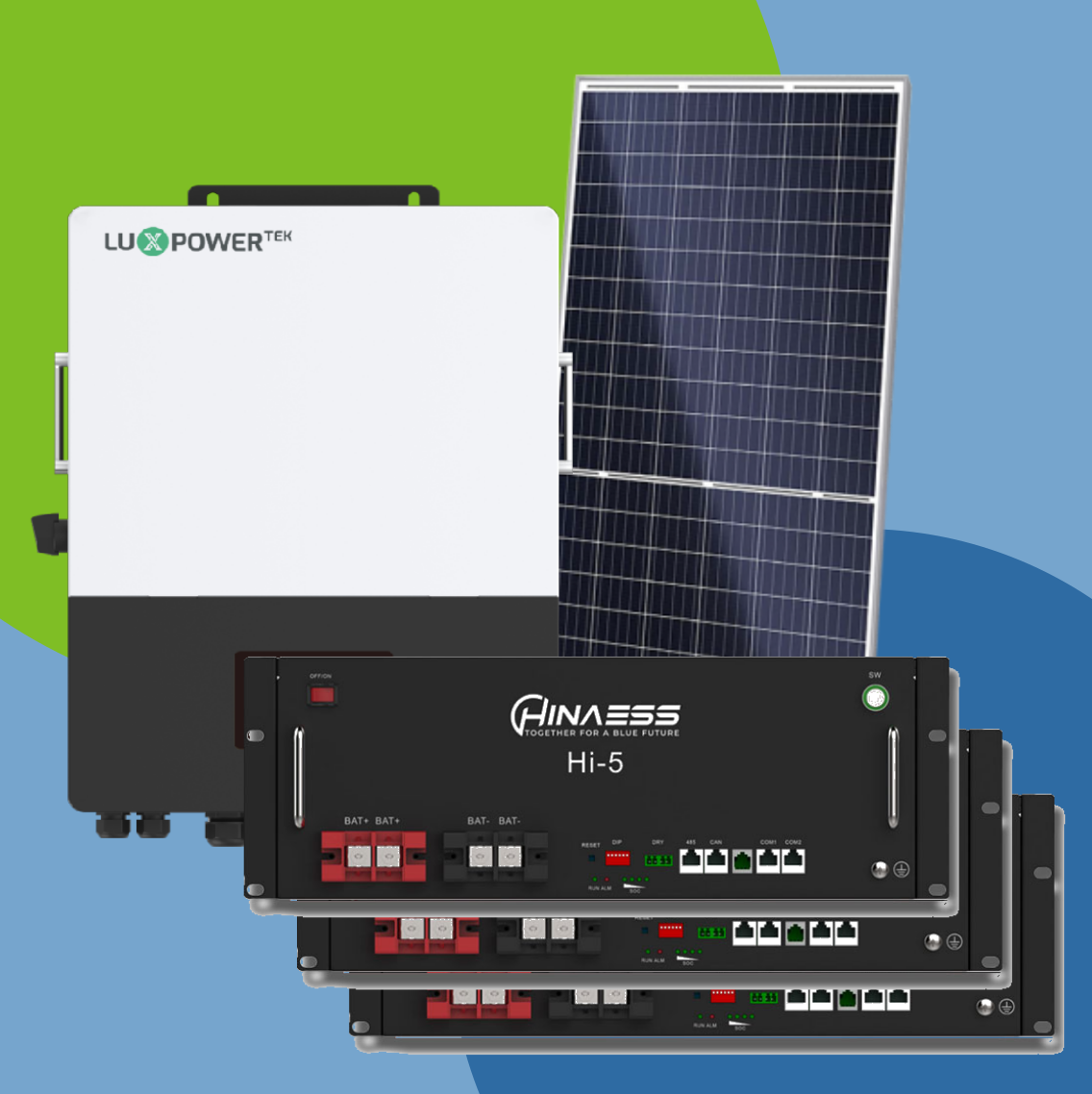 Combo 12kW LuxPower LXP inverter and 5kW Hinaess RM x3 batteries solar