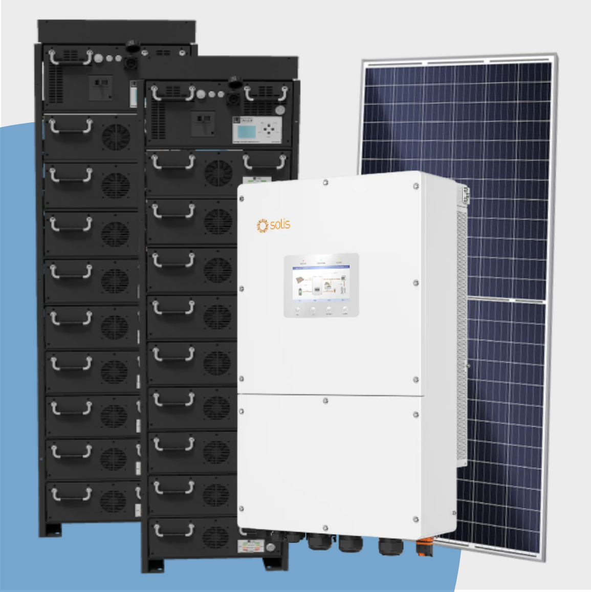 COMBO Solis 50kw Inverter with 2x LBSA 87.9kWh HV WFRE Complete Battery stacks and 120x Jinko 595W panels
