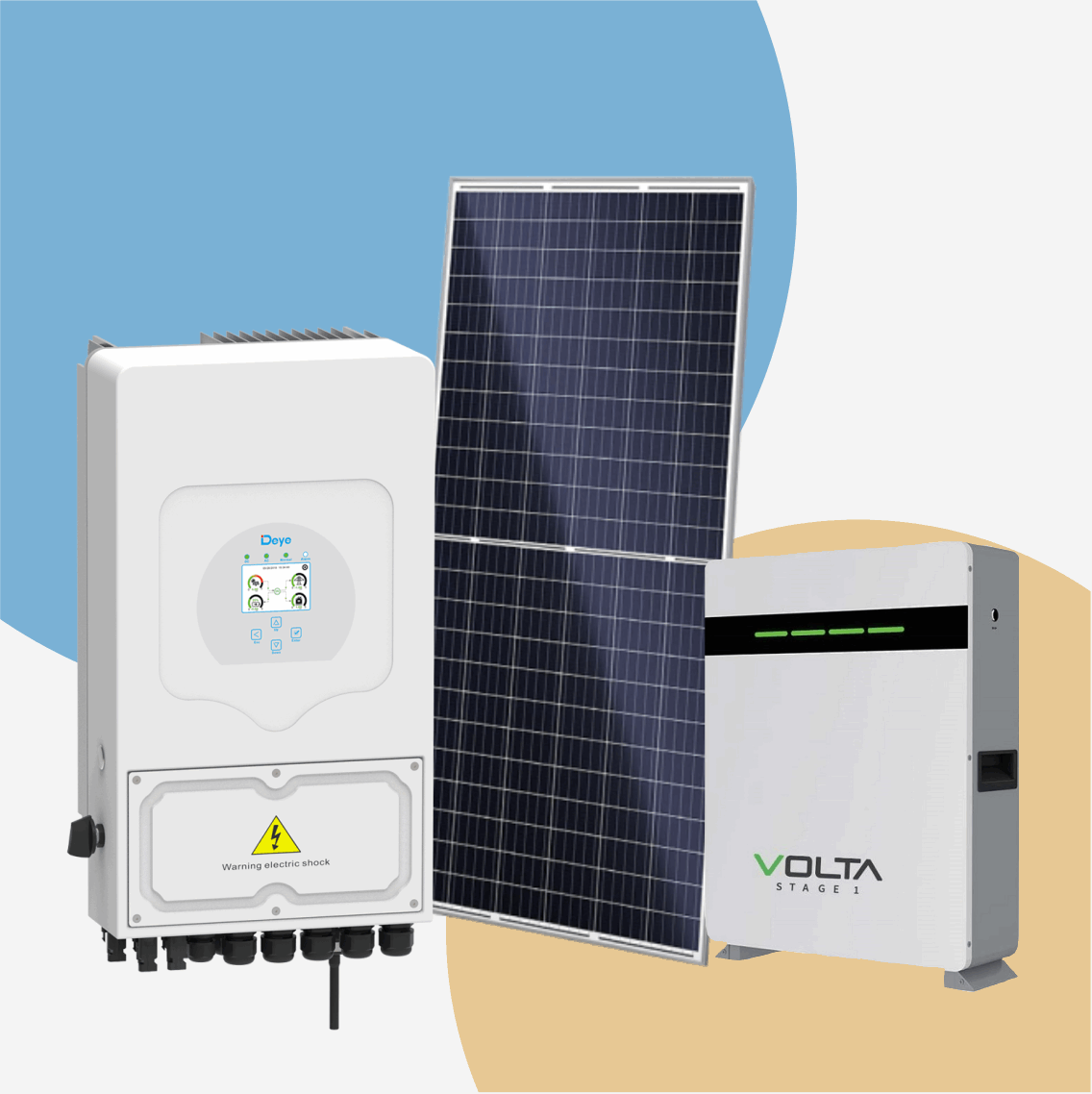 Combo DEYE 5kW Inverter, Volta 5.12kW Battery and 6 Canadian 555W Solar Panels