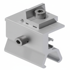 Metal bracket with two cylindrical components on a white background