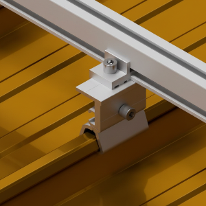 Metal bracket on a yellow wooden surface