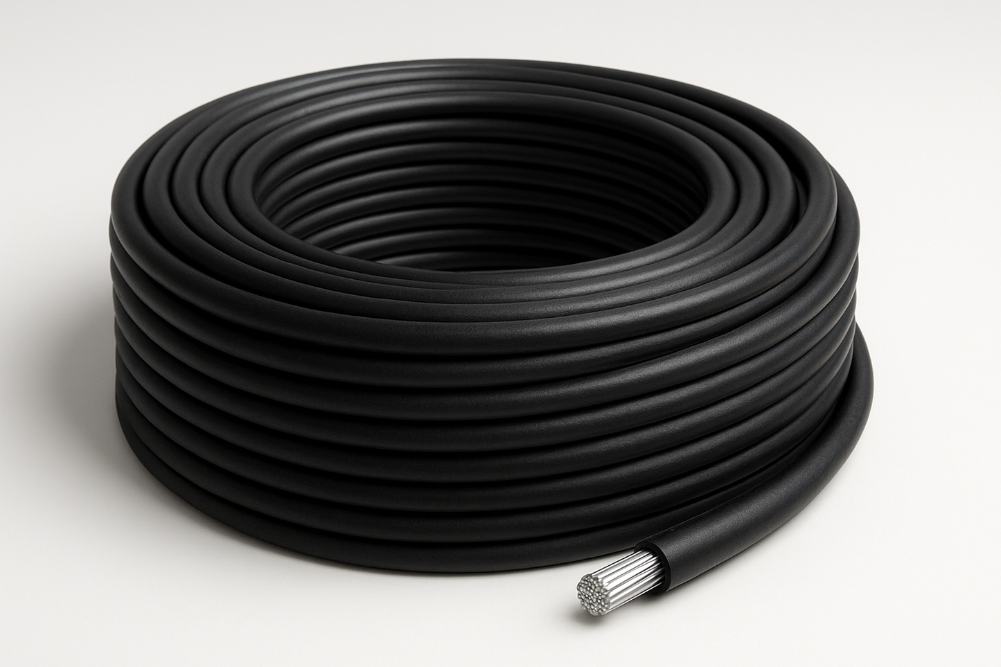 Coil of black aluminium solar cable
