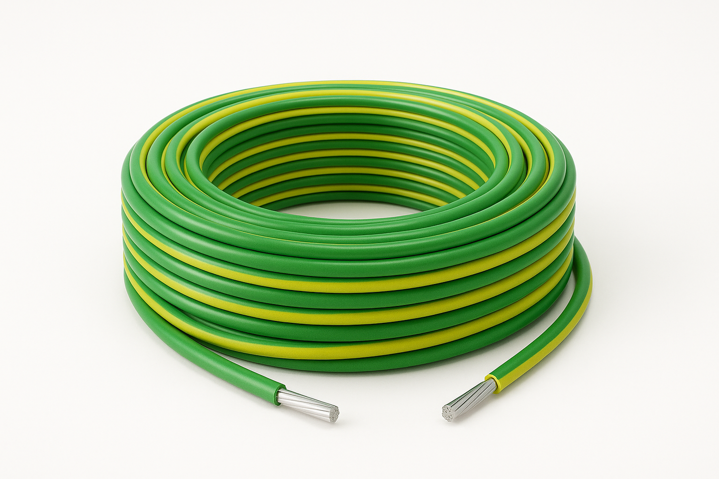 Coil of Green and yellow aluminium solar cable