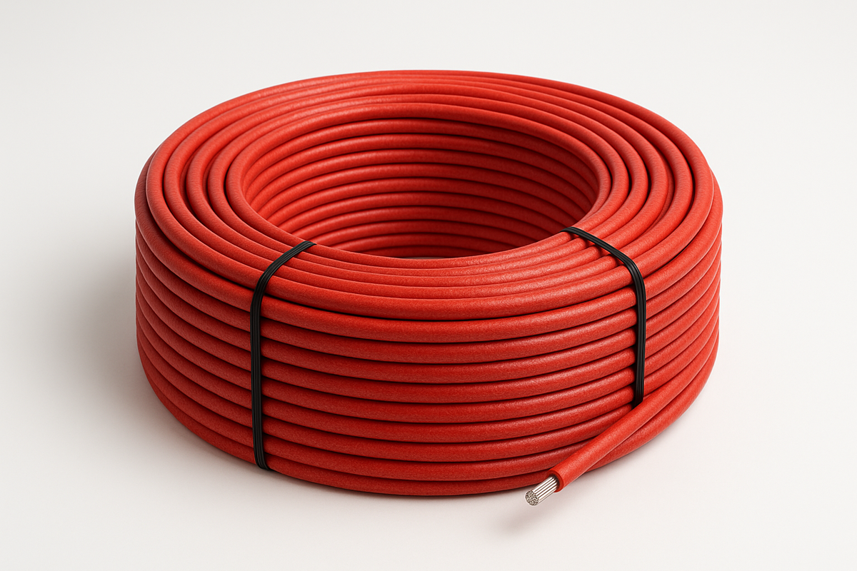 Coil of Red aluminium solar cable